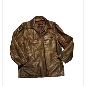 Vintage Wilsons Brown Leather Distressed Jacket XL Motorcycle Full Zip Unisex